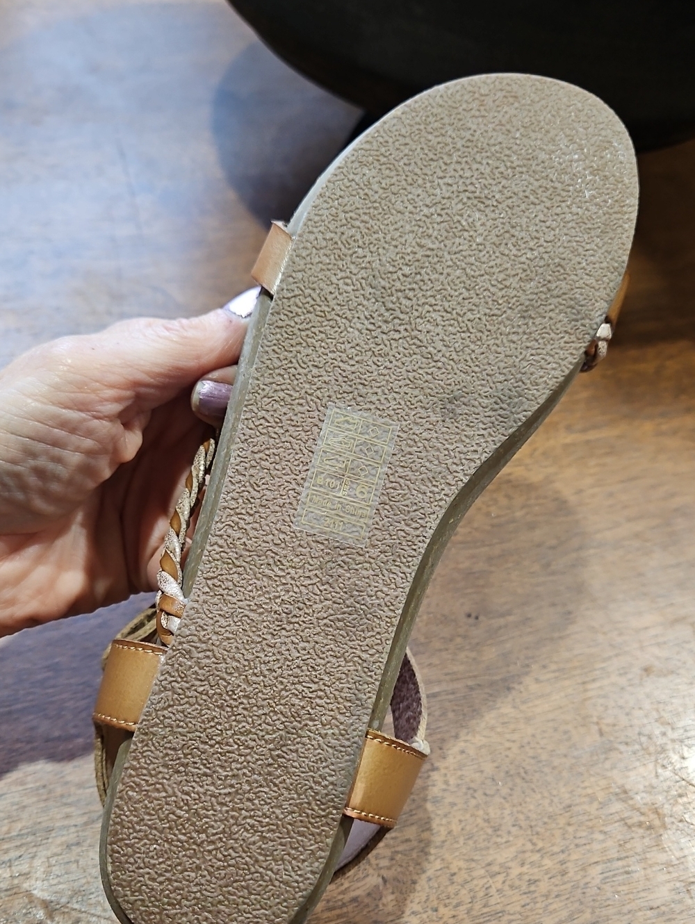 Girls' Tan Braided Ankle-Strap Sandals - Picture 13 of 13